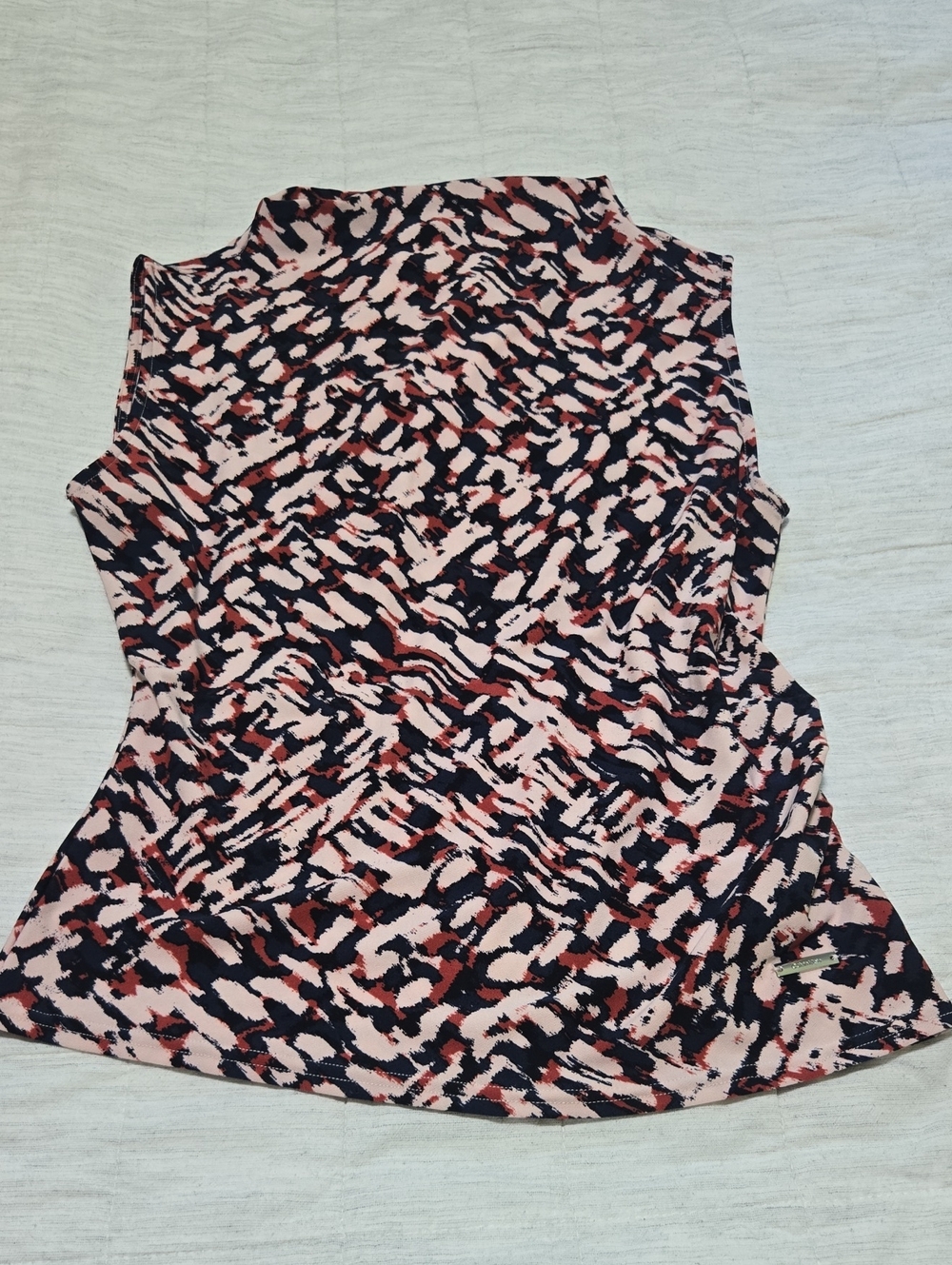 Calvin Klein Sleeveless Printed Mesh Top in Pink, Black & Brown